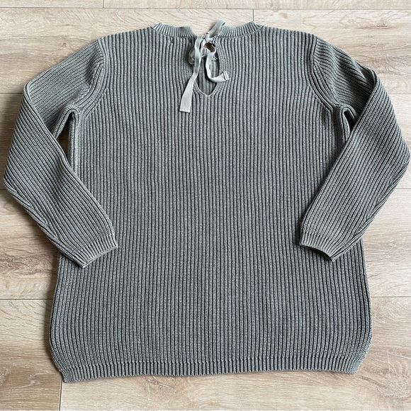 Caslon sweater keyhole back neck tie 100% cotton rib knit pullover - Picture 2 of 6